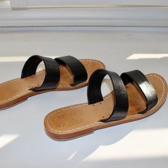 Italian Black Leather Sandals - Picture 1 of 6